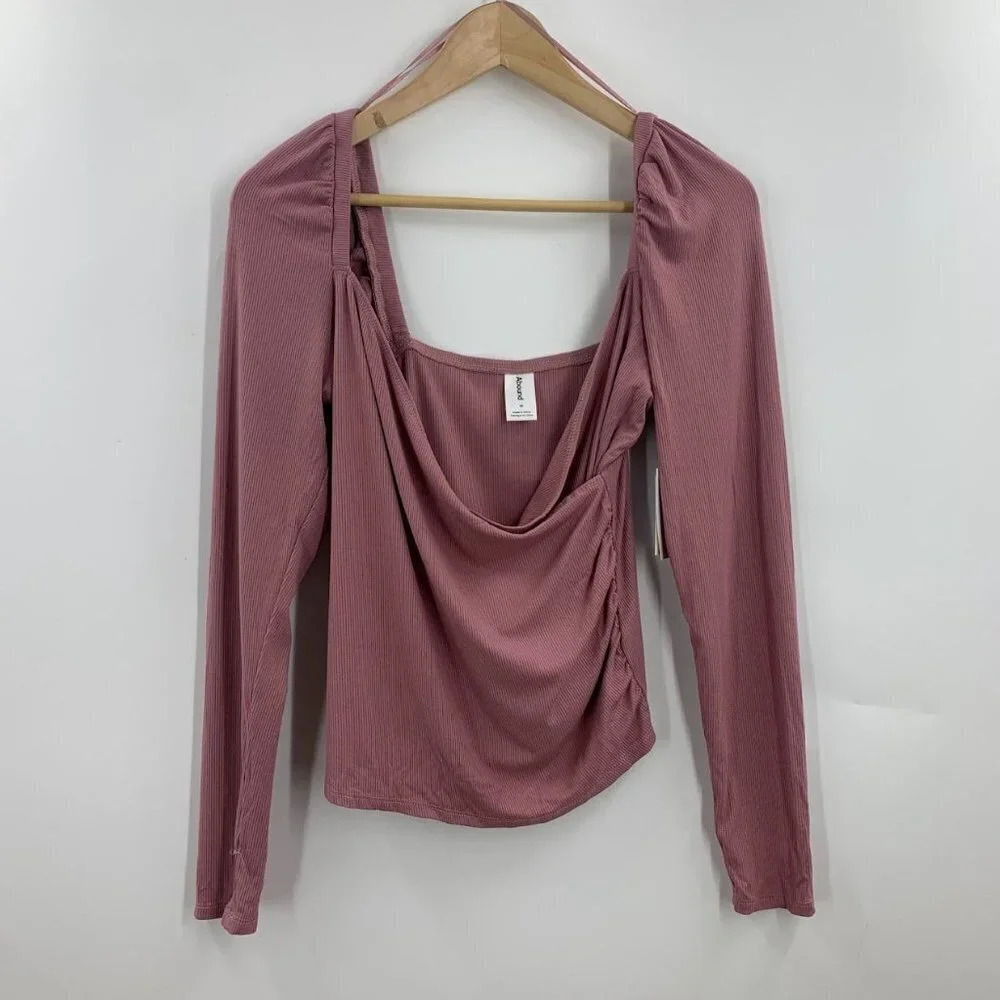 Nordstrom Abound Women's Square Neck Long Sleeve‎ Top in Pink Nostalgia SZ S NWT